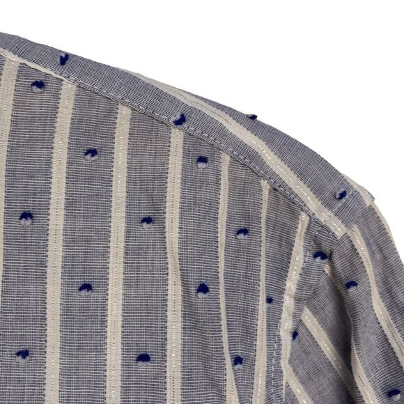 Gap Women's size Medium Tall Blue white silver striped long sleeve button up top - Picture 8 of 13